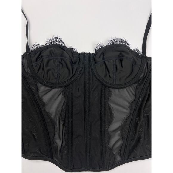 Corset Top Black Lace Sheer Bustier Whimsigoth Lingerie Sexy Vamp Coquette Witch - Picture 3 of 5